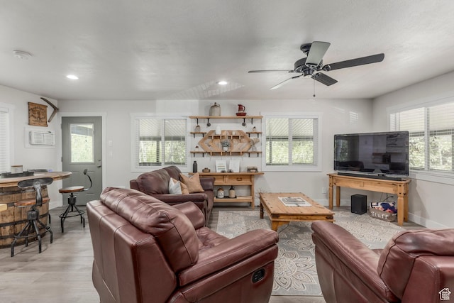 2237 Samak Park Ct Unit 4, Kamas, UT 84036 - living room with a ceiling fan, baseboards, recessed lighting, and light wood-type flooring
