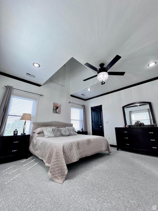 4433 Devonshire Dr W, Bountiful, UT 84010 - bedroom with carpet flooring, a textured ceiling, multiple windows, a ceiling fan, and recessed lighting