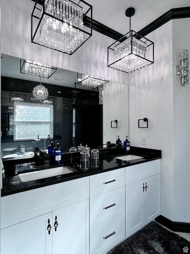 4433 Devonshire Dr W, Bountiful, UT 84010 - bathroom with a chandelier, double vanity, and a stall shower