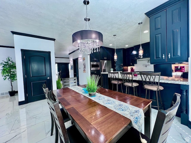 4433 Devonshire Dr W, Bountiful, UT 84010 - dining space featuring light marble finish flooring, recessed lighting, a chandelier, baseboards, and a textured ceiling