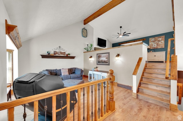 6767 S 1600 W, West Jordan, UT 84084 - living area with a ceiling fan, wood finished floors, and stairway