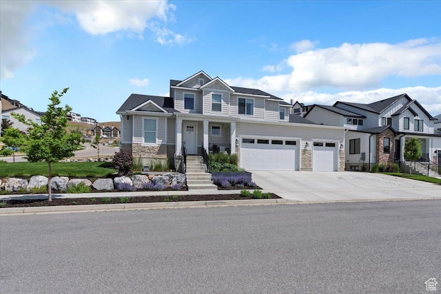 1046 W Seasons View Ct, Lehi, UT 84043 - view of front of home with stone siding, a residential view, and driveway