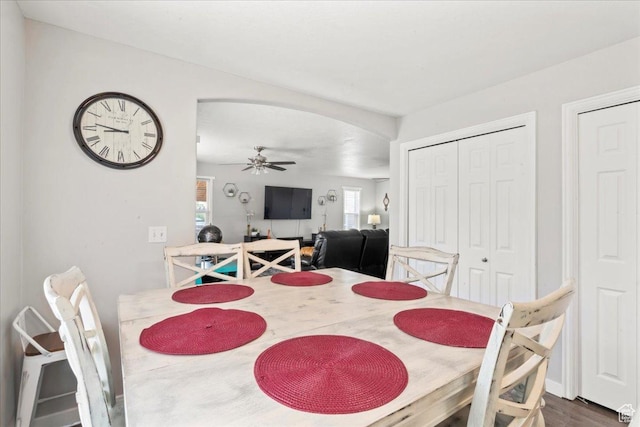 7265 N Ute Dr, Eagle Mountain, UT 84005 - dining space featuring ceiling fan and arched walkways