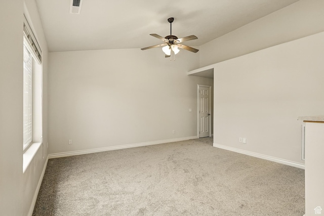 1447 S Southern View Dr, Cedar City, UT 84720 - empty room featuring ceiling fan, carpet flooring, vaulted ceiling, and baseboards