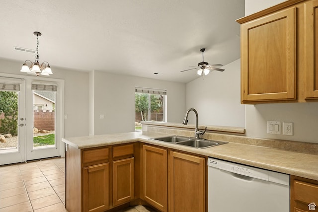 1447 S Southern View Dr, Cedar City, UT 84720 - kitchen featuring dishwasher, a sink, light countertops, pendant lighting, and a ceiling fan
