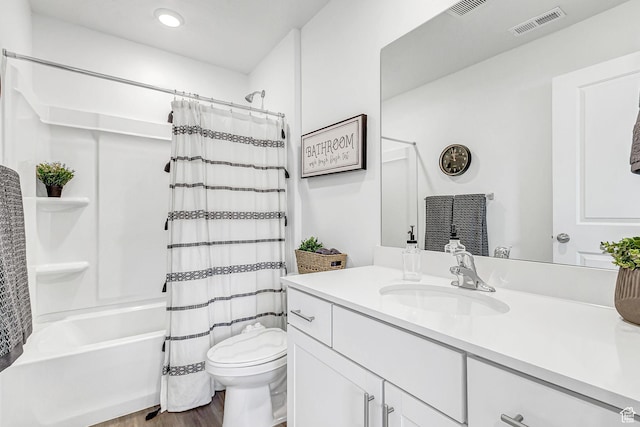 1323 S 3540 E, Spanish Fork, UT 84660 - bathroom with vanity, shower / tub combo with curtain, wood finished floors, and recessed lighting