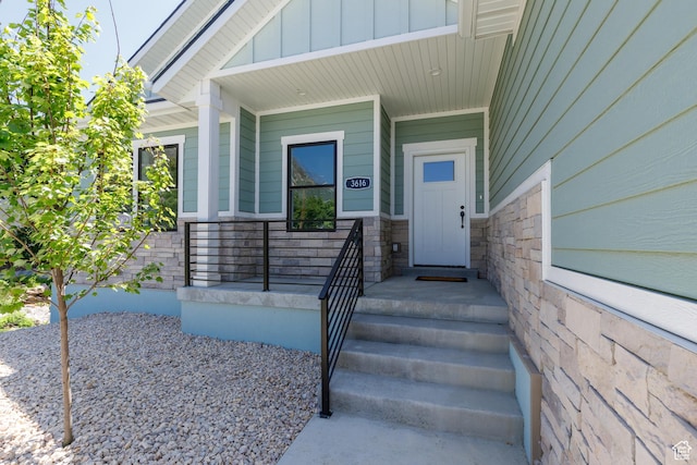 3616 N 600 E, North Ogden, UT 84414 - view of exterior entry with stone siding and board and batten siding