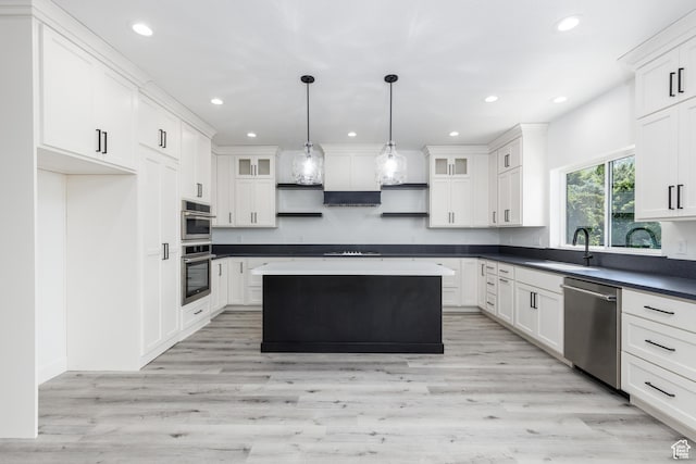 3616 N 600 E, North Ogden, UT 84414 - kitchen with stainless steel appliances, a sink, recessed lighting, white cabinets, and glass insert cabinets