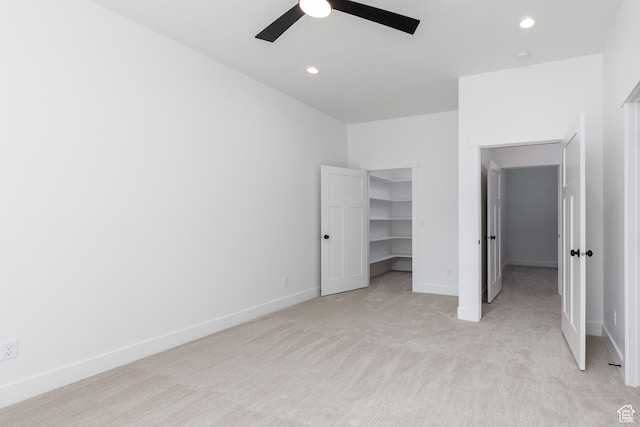 3616 N 600 E, North Ogden, UT 84414 - unfurnished bedroom featuring light colored carpet, a walk in closet, recessed lighting, baseboards, and a ceiling fan