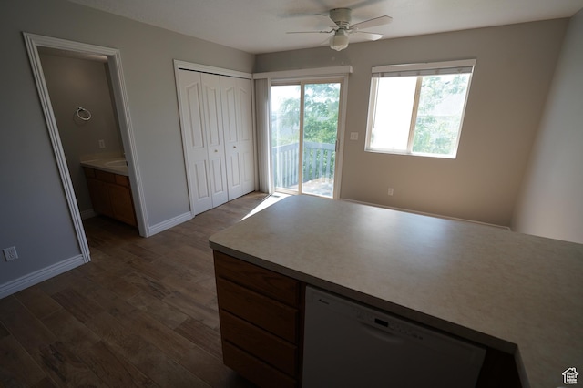 2881 N 450 E, North Ogden, UT 84414 - unfurnished bedroom with access to outside, dark wood-style flooring, baseboards, and a ceiling fan