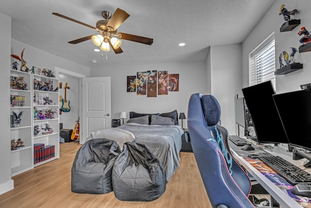 1113 E 870 N, Spanish Fork, UT 84660 - bedroom with a textured ceiling, wood finished floors, an office area, ceiling fan, and recessed lighting