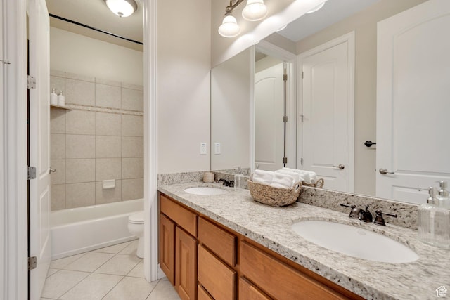14709 S Cedar Knoll Cir, Herriman, UT 84096 - bathroom featuring double vanity, toilet, tile patterned floors, and shower / tub combination