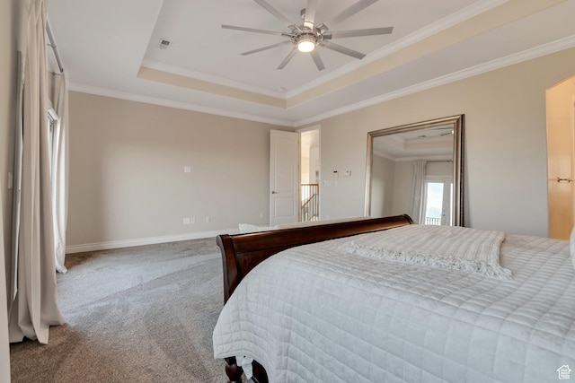 14709 S Cedar Knoll Cir, Herriman, UT 84096 - bedroom featuring a raised ceiling, carpet floors, ornamental molding, and baseboards