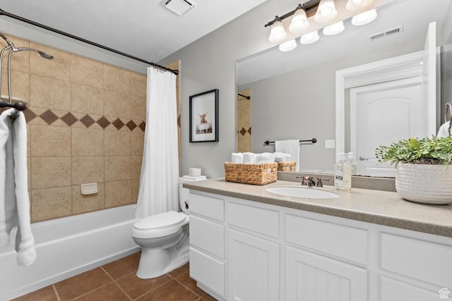 14709 S Cedar Knoll Cir, Herriman, UT 84096 - full bath featuring vanity, tile patterned flooring, shower / bath combination with curtain, and toilet
