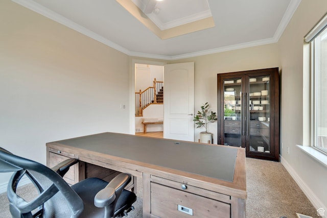 14709 S Cedar Knoll Cir, Herriman, UT 84096 - office area with plenty of natural light, crown molding, light carpet, and baseboards