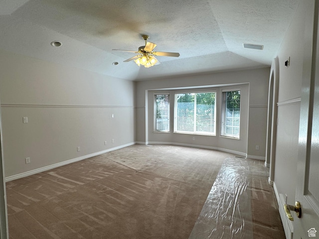362 S Glen Cir E, Fruit Heights, UT 84037 - empty room featuring carpet, ceiling fan, lofted ceiling, baseboards, and a textured ceiling