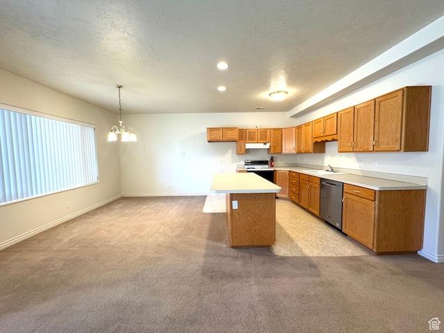 362 S Glen Cir E, Fruit Heights, UT 84037 - kitchen with dishwasher, white electric range, a sink, brown cabinets, and light colored carpet