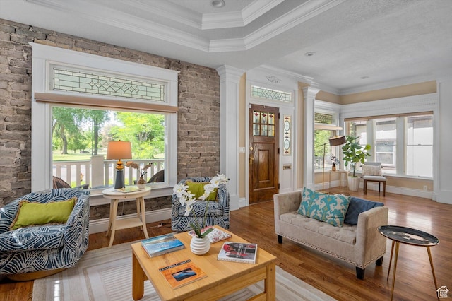 521 E 900 S, Salt Lake City, UT 84105 - living area with decorative columns, wood finished floors, and ornamental molding