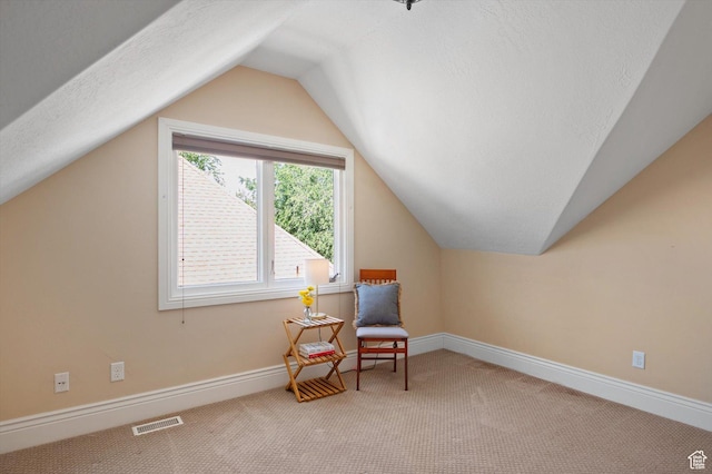 521 E 900 S, Salt Lake City, UT 84105 - sitting room with vaulted ceiling, carpet, baseboards, and a textured ceiling