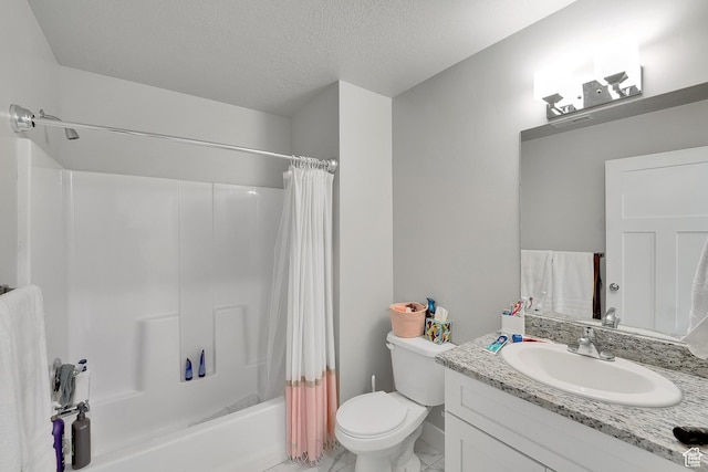 901 E 775 N, Layton, UT 84041 - full bath featuring toilet, vanity, shower / bath combination with curtain, a textured ceiling, and marble look tile flooring