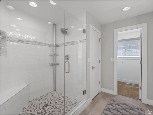 1555 E Fieldcrest Ln, Holladay, UT 84117 - full bath featuring a stall shower, recessed lighting, tile patterned flooring, and baseboards