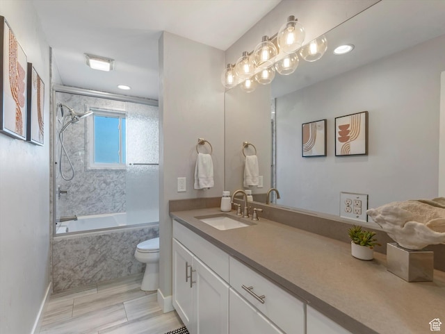 1555 E Fieldcrest Ln, Holladay, UT 84117 - bathroom with vanity, a combined bath / shower with marble appearance, toilet, baseboards, and recessed lighting