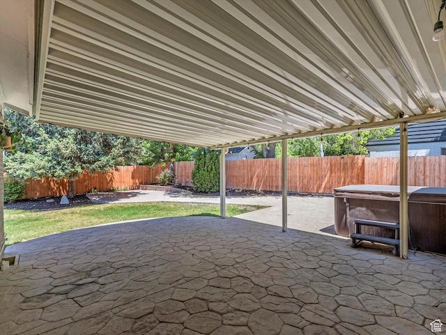 1555 E Fieldcrest Ln, Holladay, UT 84117 - fenced backyard featuring a hot tub and a patio
