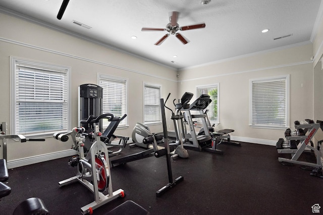 84 S 1630 W, Pleasant Grove, UT 84062 - gym featuring ceiling fan, crown molding, baseboards, and recessed lighting