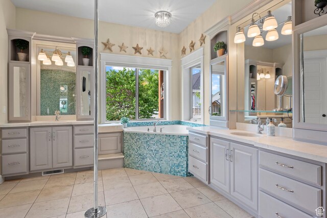 1827 S Hillcrest Cir, Mapleton, UT 84664 - full bath featuring two vanities, a bath, and tile patterned flooring