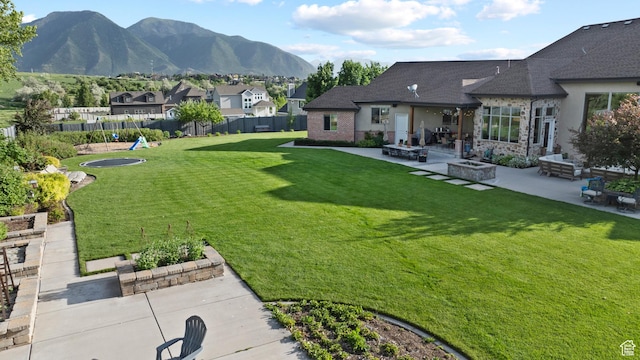 1827 S Hillcrest Cir, Mapleton, UT 84664 - view of yard with a fire pit, a patio, a mountain view, and a residential view