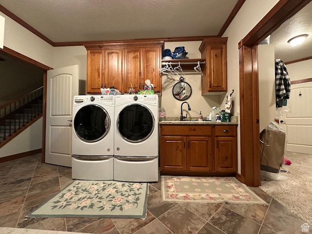 11730 E 24200 N, Fairview, UT 84629 - laundry area with cabinet space, crown molding, and washing machine and clothes dryer