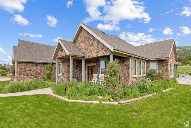 11730 E 24200 N, Fairview, UT 84629 - view of side of property featuring stone siding, a yard, and roof with shingles