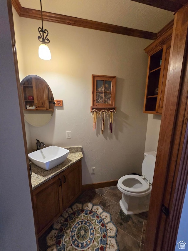 11730 E 24200 N, Fairview, UT 84629 - half bath with vanity, crown molding, toilet, tile patterned floors, and baseboards