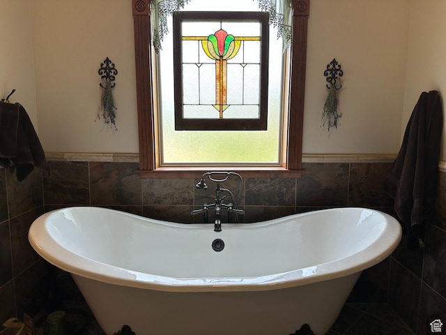 11730 E 24200 N, Fairview, UT 84629 - full bath featuring a freestanding bath, tile walls, and a wainscoted wall