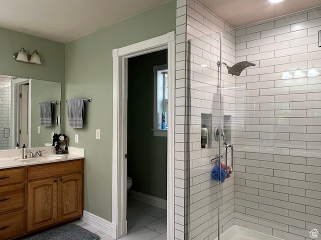 1107 E 1625 N, North Logan, UT 84341 - bathroom with a stall shower, vanity, marble finish flooring, and toilet