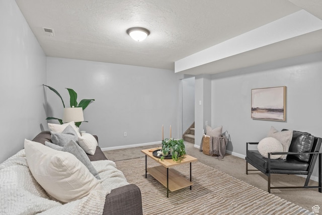 1522 W 1200 N, Layton, UT 84041 - living room featuring stairway, light colored carpet, a textured ceiling, and baseboards