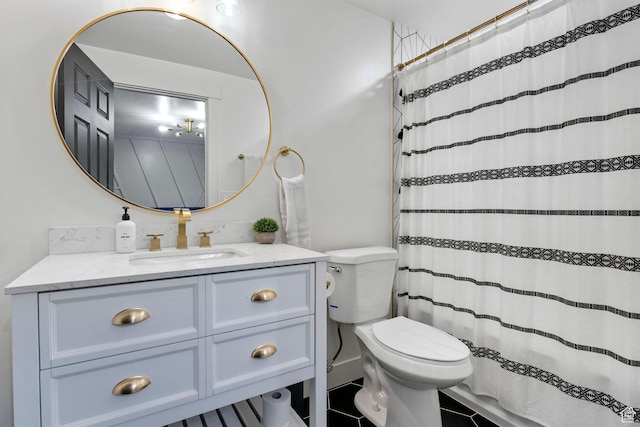 8485 S 1575 E, Sandy, UT 84093 - bathroom with toilet, vanity, tile patterned floors, and a shower with curtain