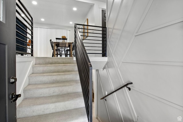 8485 S 1575 E, Sandy, UT 84093 - staircase featuring a decorative wall and recessed lighting