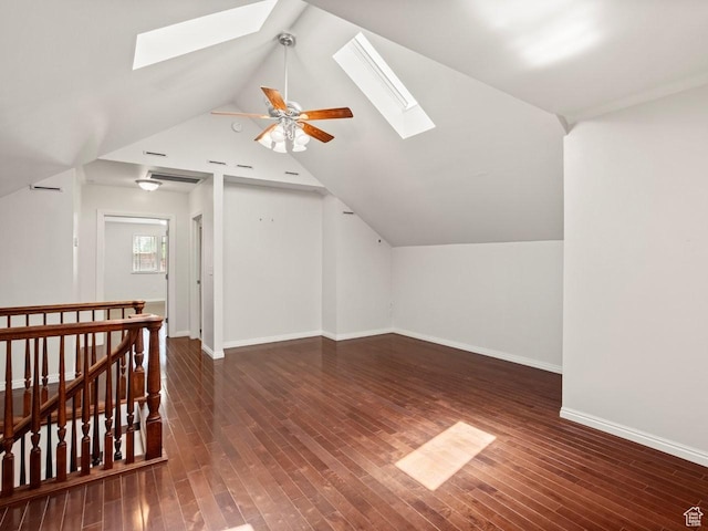 1146 E Harvard Ave S, Salt Lake City, UT 84105 - bonus room featuring a skylight, lofted ceiling, hardwood / wood-style flooring, baseboards, and a ceiling fan