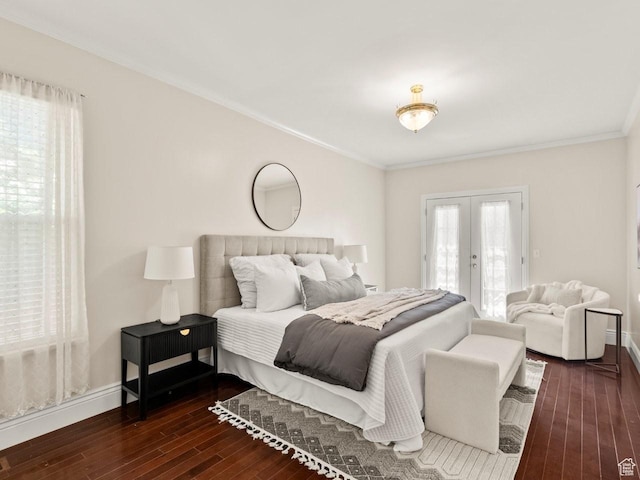 1146 E Harvard Ave S, Salt Lake City, UT 84105 - bedroom with dark wood finished floors, ornamental molding, access to outside, french doors, and baseboards