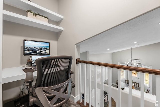 3946 W Birmingham Cir S, Jordan, UT 84009 - office area with a chandelier, lofted ceiling, recessed lighting, and baseboards