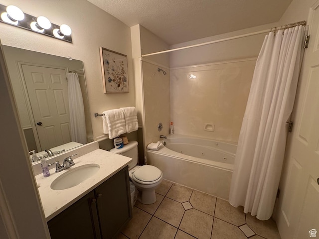 941 N Newberg Pl Unit 2, Garden City, UT 84028 - bathroom featuring toilet, shower / tub combo with curtain, vanity, tile patterned floors, and a textured ceiling