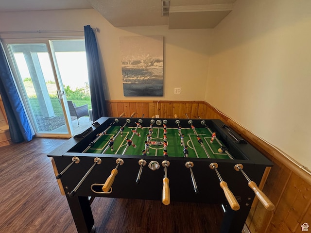 941 N Newberg Pl Unit 2, Garden City, UT 84028 - playroom with a wainscoted wall, wood finished floors, and wooden walls