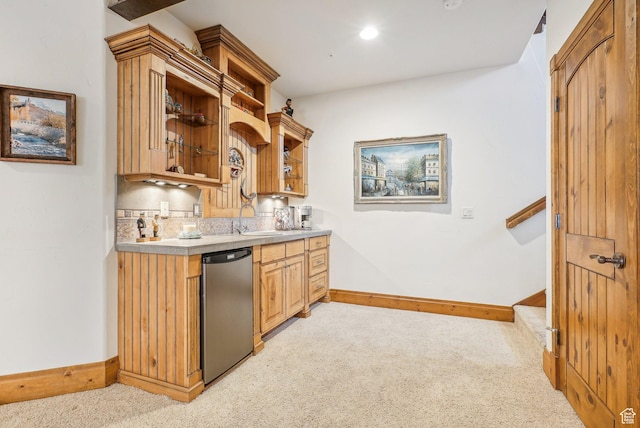 3239 Mountain Top Ln, Park City, UT 84060 - kitchen featuring light carpet, baseboards, fridge, light countertops, and a sink