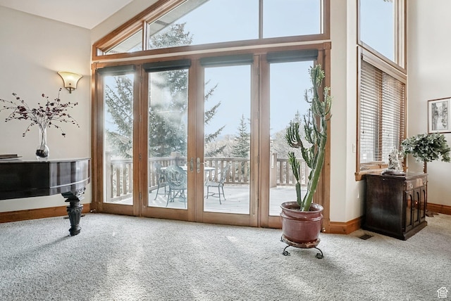 3239 Mountain Top Ln, Park City, UT 84060 - doorway to outside with carpet, baseboards, a high ceiling, and french doors