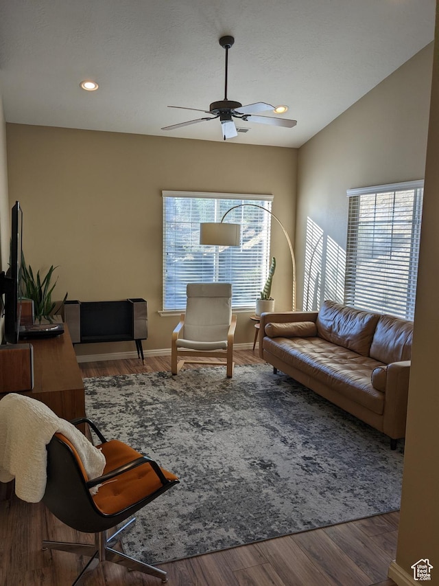 1043 Canyon Meadow Dr Unit 2, Provo, UT 84606 - living room featuring ceiling fan, baseboards, wood finished floors, and recessed lighting