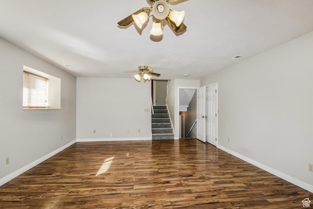 2802 W 4375 S, Roy, UT 84067 - spare room featuring a ceiling fan, stairs, wood finished floors, and baseboards