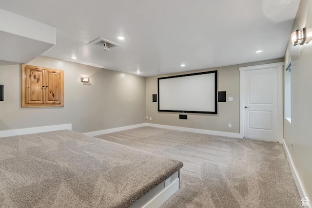 1498 W Mule Train Dr, Bluffdale, UT 84065 - home theater room with light colored carpet, baseboards, and recessed lighting
