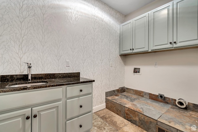 1498 W Mule Train Dr, Bluffdale, UT 84065 - laundry room featuring washer hookup, wallpapered walls, cabinet space, electric dryer hookup, and baseboards