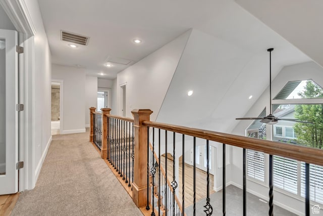 1498 W Mule Train Dr, Bluffdale, UT 84065 - corridor with baseboards, recessed lighting, light colored carpet, and an upstairs landing